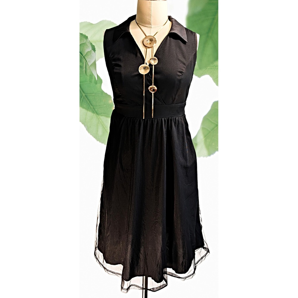 BloomChic Sz 12/14 Midi faux wrap Black Dress with Sheer Mesh skirt sleeveless